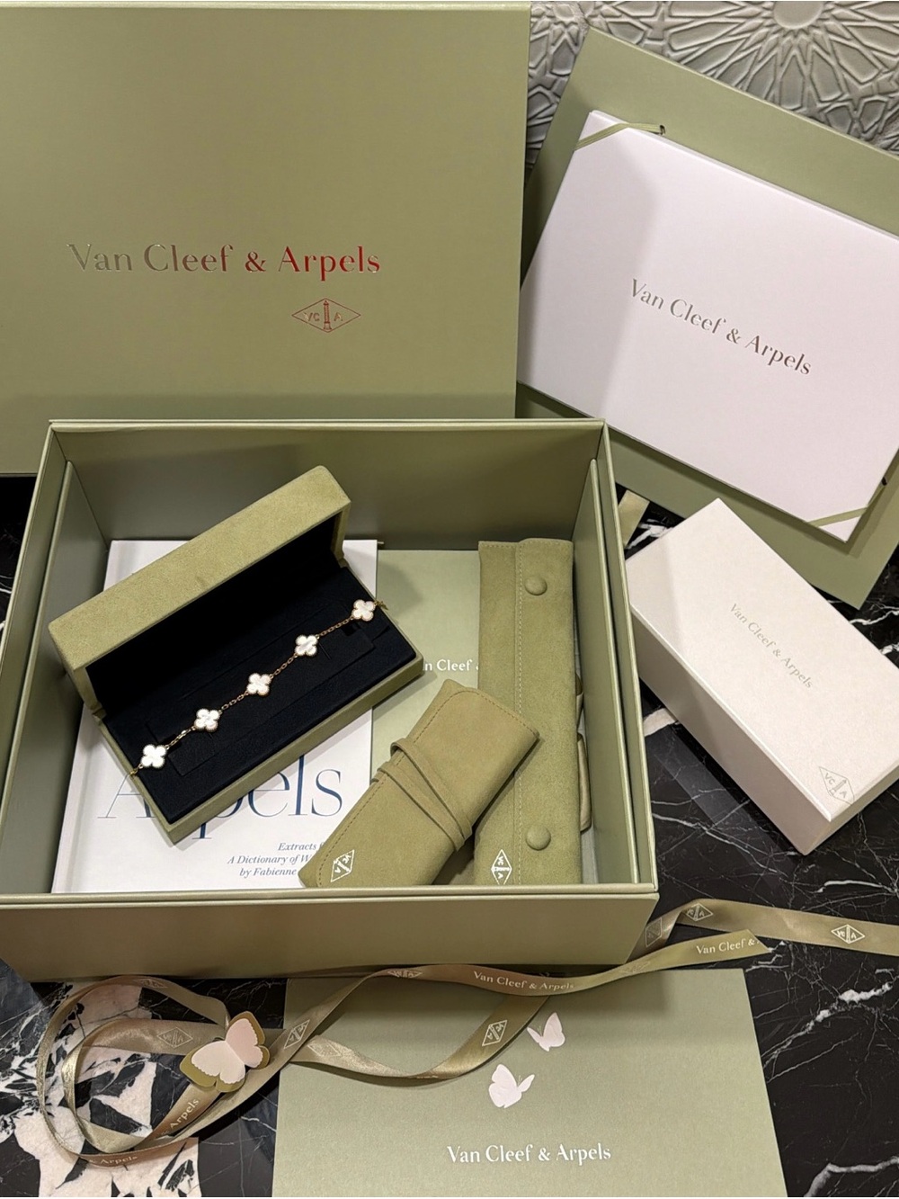 Van Cleef & Arpels Bracelet, White Mother-of-Pearl Alhambra 5-Motif